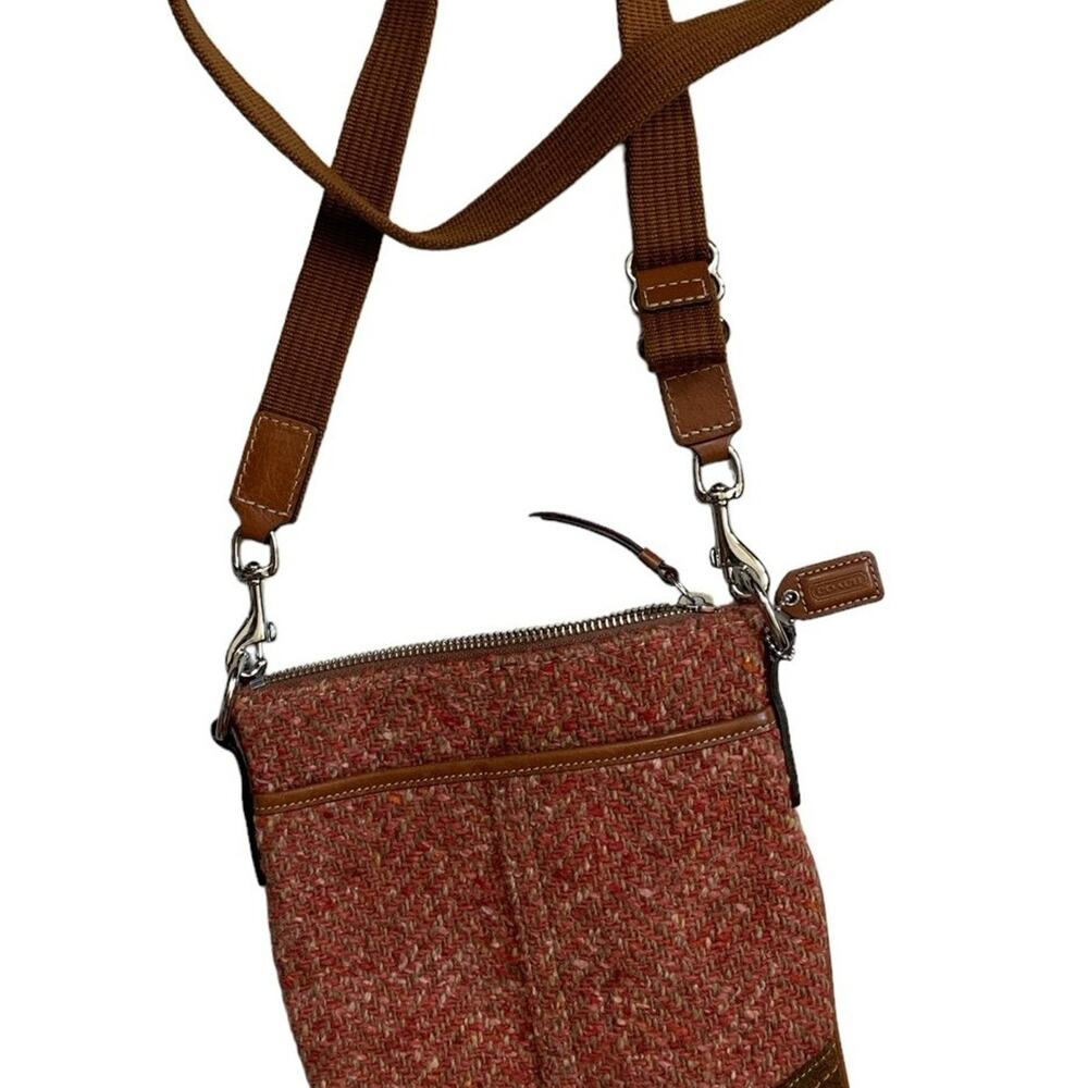 Coach Kitt Crossbody Messenger Bag Purse Tweed Wool Suede Leather Trim Lined - Picture 4 of 9